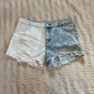 SHEIN Ripped Raw Hem Colorblock Denim Shorts. NEVER BEFORE WORN.